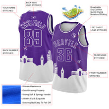 Charger l&#39;image dans la galerie, Custom Purple White Holiday Travel Monuments Silhouette Authentic City Edition Basketball Jersey
