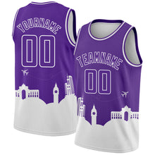 Charger l&#39;image dans la galerie, Custom Purple White Holiday Travel Monuments Silhouette Authentic City Edition Basketball Jersey
