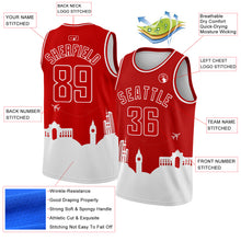 Charger l&#39;image dans la galerie, Custom Red White Holiday Travel Monuments Silhouette Authentic City Edition Basketball Jersey
