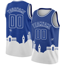 Load image into Gallery viewer, Custom Royal White Holiday Travel Monuments Silhouette Authentic City Edition Basketball Jersey
