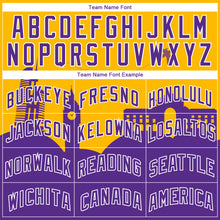 Load image into Gallery viewer, Custom Gold Purple-White Holiday Travel Monuments Silhouette Authentic City Edition Basketball Jersey
