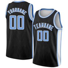 Charger l&#39;image dans la galerie, Custom Black Light Blue-White Geometric Shapes And Side Stripes Authentic City Edition Basketball Jersey
