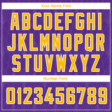 Загрузить изображение в средство просмотра галереи, Custom Purple Gold-White Geometric Shapes And Side Stripes Authentic City Edition Basketball Jersey
