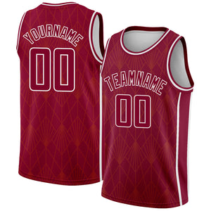 Custom Maroon White Geometric Shapes And Side Stripes Authentic City Edition Basketball Jersey