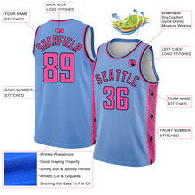 Загрузить изображение в средство просмотра галереи, Custom Light Blue Pink-Black Side Panel Abstract Lines Authentic City Edition Basketball Jersey
