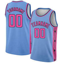 Загрузить изображение в средство просмотра галереи, Custom Light Blue Pink-Black Side Panel Abstract Lines Authentic City Edition Basketball Jersey
