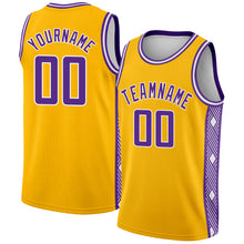 Charger l&#39;image dans la galerie, Custom Gold Purple-White Side Panel Abstract Lines Authentic City Edition Basketball Jersey
