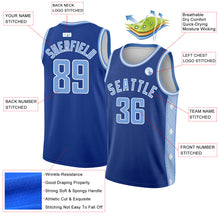Load image into Gallery viewer, Custom Royal Light Blue-White Side Panel Abstract Lines Authentic City Edition Basketball Jersey
