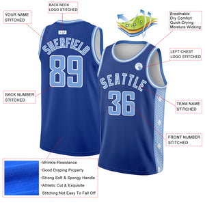 Custom Royal Light Blue-White Side Panel Abstract Lines Authentic City Edition Basketball Jersey