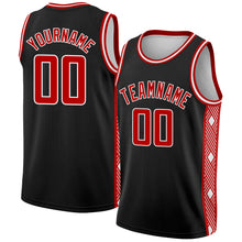 Charger l&#39;image dans la galerie, Custom Black Red-White Side Panel Abstract Lines Authentic City Edition Basketball Jersey
