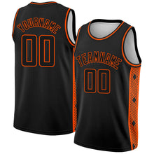 Charger l&#39;image dans la galerie, Custom Black Orange Side Panel Abstract Lines Authentic City Edition Basketball Jersey
