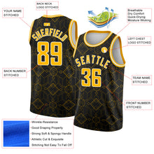 Загрузить изображение в средство просмотра галереи, Custom Black Gold-White Geometric Shapes Authentic City Edition Basketball Jersey
