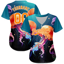 Load image into Gallery viewer, Custom Navy Bay Orange-White 3D Pattern Design Jellyfish Floating In The Ocean Authentic Baseball Jersey
