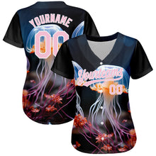 Load image into Gallery viewer, Custom Black Light Pink-White 3D Pattern Design Jellyfish Underwater Life Authentic Baseball Jersey
