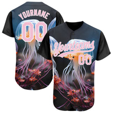 Load image into Gallery viewer, Custom Black Light Pink-White 3D Pattern Design Jellyfish Underwater Life Authentic Baseball Jersey
