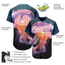 Load image into Gallery viewer, Custom Navy Medium Pink-White 3D Pattern Design Jellyfish Swimming In The Water Authentic Baseball Jersey
