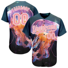 Load image into Gallery viewer, Custom Navy Medium Pink-White 3D Pattern Design Jellyfish Swimming In The Water Authentic Baseball Jersey
