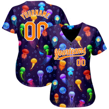 Load image into Gallery viewer, Custom Purple Bay Orange-White 3D Pattern Design Colorful Cartoon Jellyfish Authentic Baseball Jersey
