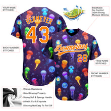 Load image into Gallery viewer, Custom Purple Bay Orange-White 3D Pattern Design Colorful Cartoon Jellyfish Authentic Baseball Jersey
