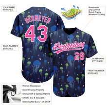 Load image into Gallery viewer, Custom Navy Pink-White 3D Pattern Design Jellyfish Authentic Baseball Jersey
