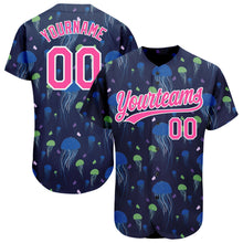 Load image into Gallery viewer, Custom Navy Pink-White 3D Pattern Design Jellyfish Authentic Baseball Jersey
