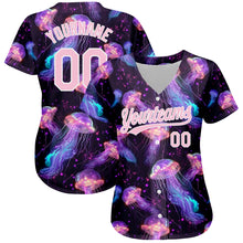 Load image into Gallery viewer, Custom Black Light Pink-White 3D Pattern Design Jellyfish Floating In The Ocean Authentic Baseball Jersey
