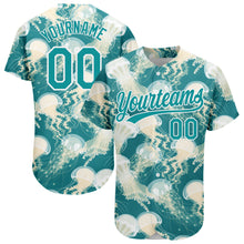 Load image into Gallery viewer, Custom Teal White 3D Pattern Design Jellyfish Authentic Baseball Jersey
