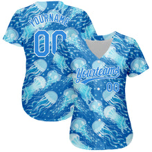 Load image into Gallery viewer, Custom Electric Blue White 3D Pattern Design Jellyfish Authentic Baseball Jersey
