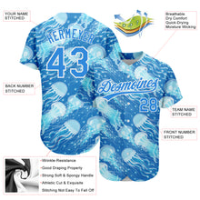 Load image into Gallery viewer, Custom Electric Blue White 3D Pattern Design Jellyfish Authentic Baseball Jersey
