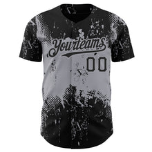 Load image into Gallery viewer, Custom Black Gray 3D Pattern Design Abstract Splatter Grunge Art Authentic Baseball Jersey
