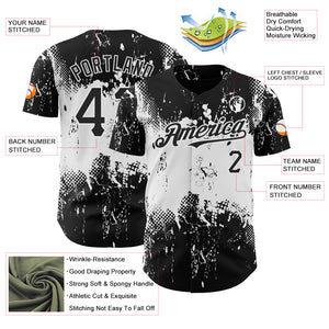 Custom Black White 3D Pattern Design Abstract Splatter Grunge Art Authentic Baseball Jersey