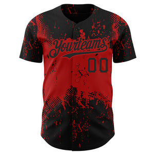 Custom Black Red 3D Pattern Design Abstract Splatter Grunge Art Authentic Baseball Jersey