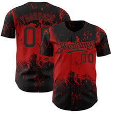 Load image into Gallery viewer, Custom Black Red 3D Pattern Design Abstract Splatter Grunge Art Authentic Baseball Jersey
