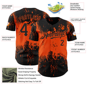 Custom Black Orange 3D Pattern Design Abstract Splatter Grunge Art Authentic Baseball Jersey