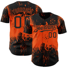 Load image into Gallery viewer, Custom Black Orange 3D Pattern Design Abstract Splatter Grunge Art Authentic Baseball Jersey
