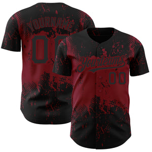 Custom Black Crimson 3D Pattern Design Abstract Splatter Grunge Art Authentic Baseball Jersey