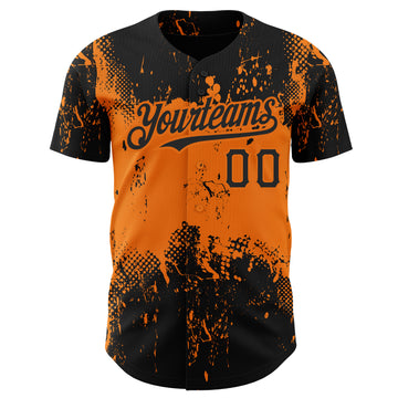 Custom Black Bay Orange 3D Pattern Design Abstract Splatter Grunge Art Authentic Baseball Jersey