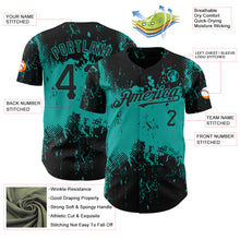 Load image into Gallery viewer, Custom Black Aqua 3D Pattern Design Abstract Splatter Grunge Art Authentic Baseball Jersey
