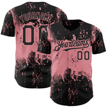 Load image into Gallery viewer, Custom Black Medium Pink 3D Pattern Design Abstract Splatter Grunge Art Authentic Baseball Jersey
