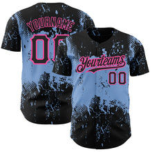 Load image into Gallery viewer, Custom Black Light Blue-Pink 3D Pattern Design Abstract Splatter Grunge Art Authentic Baseball Jersey
