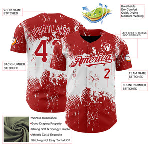 Custom Red White 3D Pattern Design Abstract Splatter Grunge Art Authentic Baseball Jersey