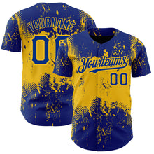 Charger l&#39;image dans la galerie, Custom Royal Yellow 3D Pattern Design Abstract Splatter Grunge Art Authentic Baseball Jersey
