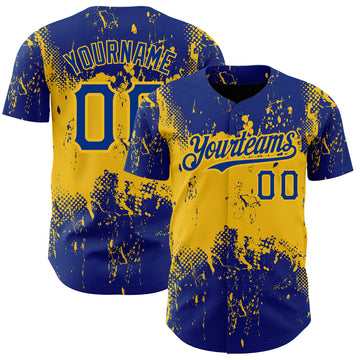 Custom Royal Yellow 3D Pattern Design Abstract Splatter Grunge Art Authentic Baseball Jersey