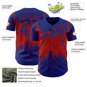 Custom Royal Red 3D Pattern Design Abstract Splatter Grunge Art Authentic Baseball Jersey