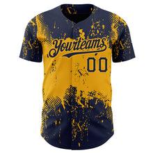 Загрузить изображение в средство просмотра галереи, Custom Navy Gold 3D Pattern Design Abstract Splatter Grunge Art Authentic Baseball Jersey
