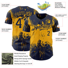 Загрузить изображение в средство просмотра галереи, Custom Navy Gold 3D Pattern Design Abstract Splatter Grunge Art Authentic Baseball Jersey
