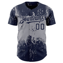 Charger l&#39;image dans la galerie, Custom Navy Gray 3D Pattern Design Abstract Splatter Grunge Art Authentic Baseball Jersey
