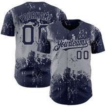 Charger l&#39;image dans la galerie, Custom Navy Gray 3D Pattern Design Abstract Splatter Grunge Art Authentic Baseball Jersey
