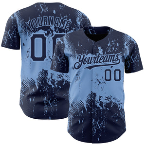 Custom Navy Light Blue 3D Pattern Design Abstract Splatter Grunge Art Authentic Baseball Jersey