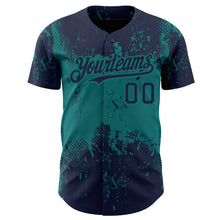 Загрузить изображение в средство просмотра галереи, Custom Navy Teal 3D Pattern Design Abstract Splatter Grunge Art Authentic Baseball Jersey
